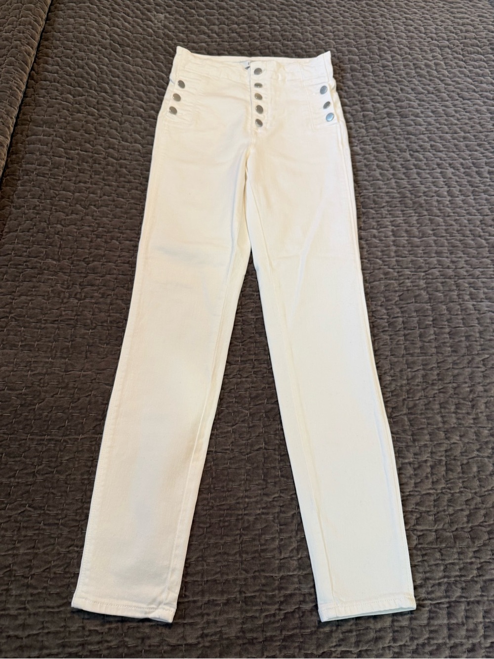 J Brand Off-White Skinny Jeans with Button-Front Detail